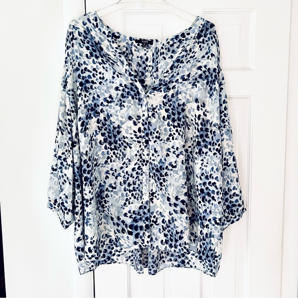 NYDJ Abstract Blue and White Blouse
